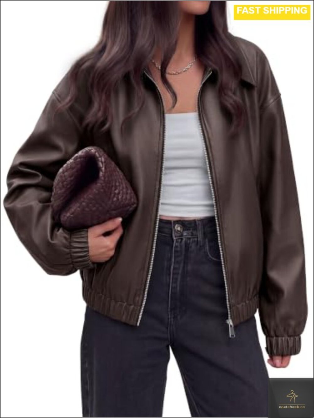 Faux Leather Jacket Women Oversized Zip Up Bomber Coat